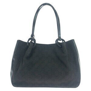 Gucci Shoulder Bag Canvas GG Tote Black Leather